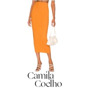 Camila Coelho Logan Midi Skirt Orange NWT
